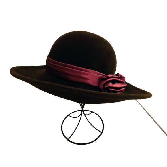 Vintage Betmar brown Fedora wool hat with burgundy satin bow main image 13